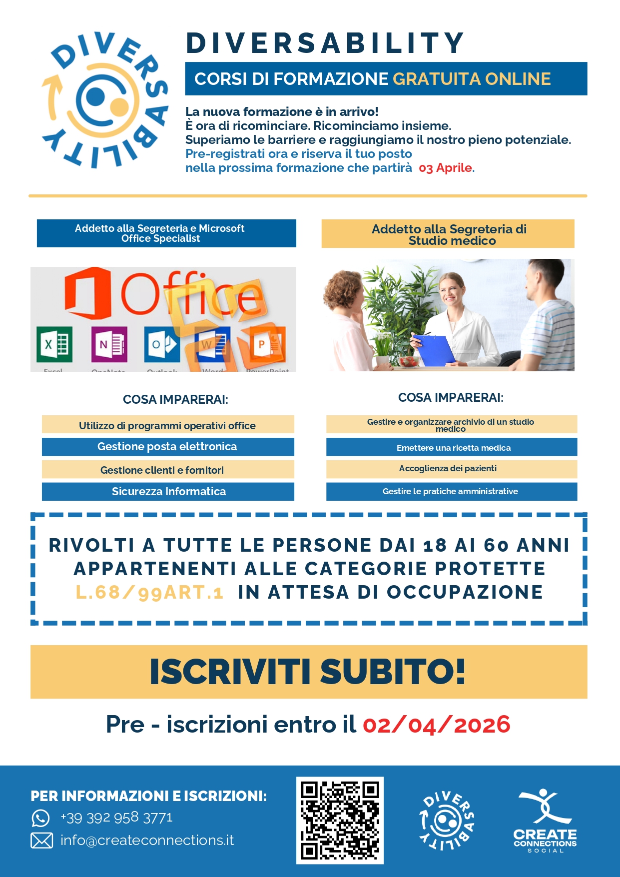 Corsi di Formazione Gratuita Online riservati a persone con disabilità - Segreteria studio medico e Microsoft Office Specialist